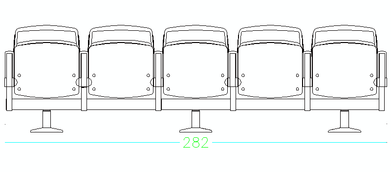 Set Of Five Cinema Seats In Front Elevation